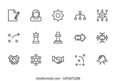 Conjunto moderno de iconos de línea delgada de administración de proyectos. Símbolos de calidad superior. Programas simples para sitios web y aplicaciones móviles. Iconos de línea de vectores aislados en un fondo blanco.