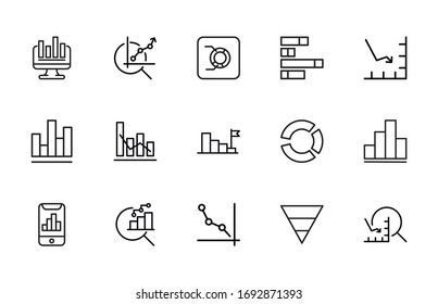 Modern thin line icons set of chart. Premium quality symbols. Simple pictograms for web sites and mobile app. Vector line icons isolated on a white background.