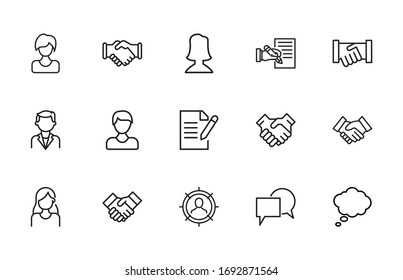 Modernos iconos de línea delgada conjunto de entrevistas. Símbolos de calidad superior. Programas simples para sitios web y aplicaciones móviles. Iconos de línea de vectores aislados en un fondo blanco.