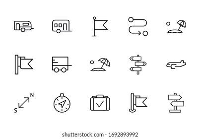 Modern thin line icons set of travel. Premium quality symbols. Simple pictograms for web sites and mobile app. Vector line icons isolated on a white background.