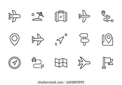 Modern thin line icons set of travel. Premium quality symbols. Simple pictograms for web sites and mobile app. Vector line icons isolated on a white background.