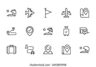 Modern thin line icons set of travel. Premium quality symbols. Simple pictograms for web sites and mobile app. Vector line icons isolated on a white background.