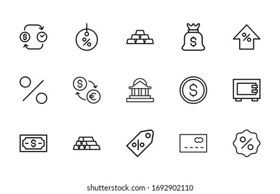 Moderne Thin Line Icons Set of Banking. Symbole in Premium-Qualität. Einfache Piktogramme für Webseiten und mobile App. Vektorillustration-Zeilensymbole einzeln auf weißem Hintergrund.