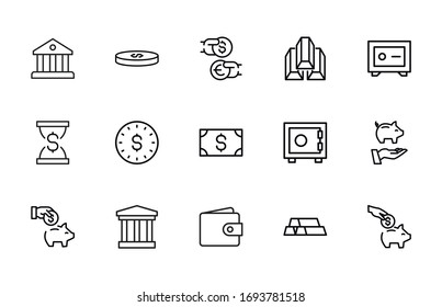 Modern thin line icons set of banking. Premium quality symbols. Simple pictograms for web sites and mobile app. Vector line icons isolated on a white background.