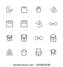 Modern thin line icons set of bodybuilding. Premium quality symbols. Simple pictograms for web sites and mobile app. Vector line icons isolated on a white background.