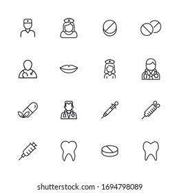 Modern thin line icons set of dentistry. Premium quality symbols. Simple pictograms for web sites and mobile app. Vector line icons isolated on a white background.
