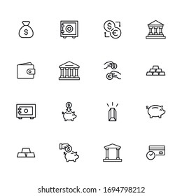 Modernos iconos de línea delgada conjunto de banca. Símbolos de calidad superior. Programas simples para sitios web y aplicaciones móviles. Iconos de línea de vectores aislados en un fondo blanco.