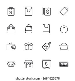 Moderna línea de iconos delgados conjunto de mercado. Símbolos de calidad superior. Programas simples para sitios web y aplicaciones móviles. Iconos de línea de vectores aislados en un fondo blanco.