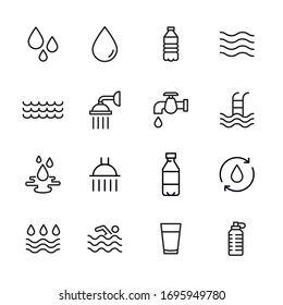 Modernos iconos de línea delgada conjunto de agua. Símbolos de calidad superior. Programas simples para sitios web y aplicaciones móviles. Iconos de línea de vectores aislados en un fondo blanco.