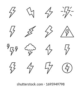 Modern thin line icons set of thunder. Premium quality symbols. Simple pictograms for web sites and mobile app. Vector line icons isolated on a white background.