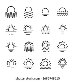 Modern thin line icons set of sunset. Premium quality symbols. Simple pictograms for web sites and mobile app. Vector line icons isolated on a white background.