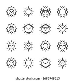 Iconos modernos de línea delgada conjunto de sol. Símbolos de calidad superior. Programas simples para sitios web y aplicaciones móviles. Iconos de línea de vectores aislados en un fondo blanco.