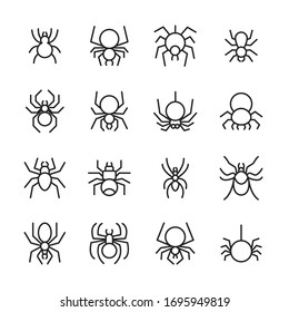 Modern thin line icons set of spider. Premium quality symbols. Simple pictograms for web sites and mobile app. Vector line icons isolated on a white background.