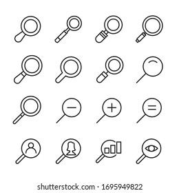 Moderne, dünne Linien-Icons, Set der Suche. Symbole in Premium-Qualität. Einfache Piktogramme für Webseiten und mobile App. Vektorillustration-Zeilensymbole einzeln auf weißem Hintergrund.