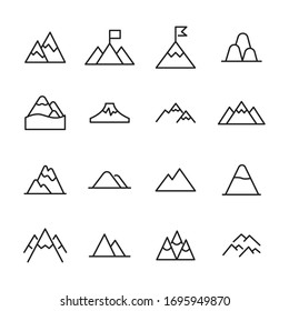 Modern thin line icons set of mountain. Premium quality symbols. Simple pictograms for web sites and mobile app. Vector line icons isolated on a white background.