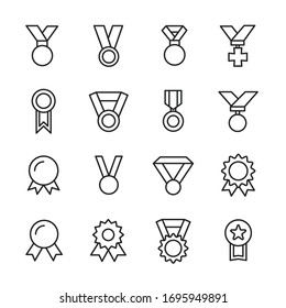 Modern thin line icons set of medal. Premium quality symbols. Simple pictograms for web sites and mobile app. Vector line icons isolated on a white background.