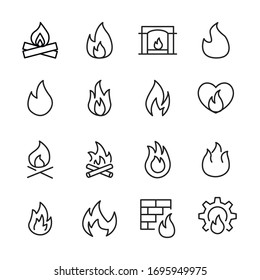 Modern thin line icons set of fire. Premium quality symbols. Simple pictograms for web sites and mobile app. Vector line icons isolated on a white background.