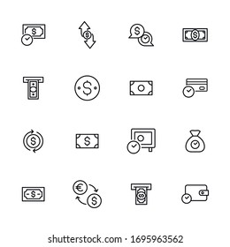 Modernos iconos de línea delgada conjunto de moneda. Símbolos de calidad superior. Programas simples para sitios web y aplicaciones móviles. Iconos de línea de vectores aislados en un fondo blanco.