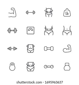 Modern thin line icons set of bodybuilding. Premium quality symbols. Simple pictograms for web sites and mobile app. Vector line icons isolated on a white background.