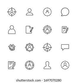 Moderne Thin-Line-Icons Set von Interview. Symbole in Premium-Qualität. Einfache Piktogramme für Webseiten und mobile App. Vektorillustration-Zeilensymbole einzeln auf weißem Hintergrund.