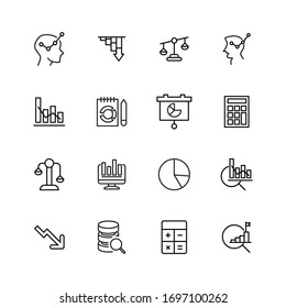 Modern thin line icons set of analytics. Premium quality symbols. Simple pictograms for web sites and mobile app. Vector line icons isolated on a white background.