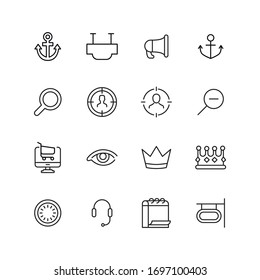 Moderne, dünne Linie Symbole Set von Marketing. Symbole in Premium-Qualität. Einfache Piktogramme für Webseiten und mobile App. Vektorillustration-Zeilensymbole einzeln auf weißem Hintergrund.