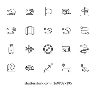 Modern thin line icons set of travel. Premium quality symbols. Simple pictograms for web sites and mobile app. Vector line icons isolated on a white background.