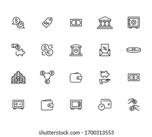 Modern thin line icons set of banking. Premium quality symbols. Simple pictograms for web sites and mobile app. Vector line icons isolated on a white background.