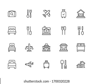 Moderno conjunto de iconos delgados del hotel. Símbolos de calidad superior. Programas simples para sitios web y aplicaciones móviles. Iconos de línea de vectores aislados en un fondo blanco.