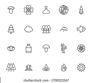 Conjunto de iconos modernos de línea delgada de Entorno. Símbolos de calidad superior. Programas simples para sitios web y aplicaciones móviles. Iconos de línea de vectores aislados en un fondo blanco.
