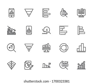 Conjunto moderno de iconos de línea delgada del gráfico. Símbolos de calidad superior. Programas simples para sitios web y aplicaciones móviles. Iconos de línea de vectores aislados en un fondo blanco.
