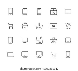 Modern thin line icons set of online shopping. Premium quality symbols. Simple pictograms for web sites and mobile app. Vector line icons isolated on a white background.