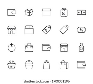Moderne Dünnzeilensymbole auf dem Markt. Symbole in Premium-Qualität. Einfache Piktogramme für Webseiten und mobile App. Vektorillustration-Zeilensymbole einzeln auf weißem Hintergrund.