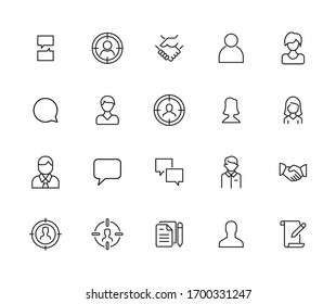 Modern thin line icons set of interview. Premium quality symbols. Simple pictograms for web sites and mobile app. Vector line icons isolated on a white background.