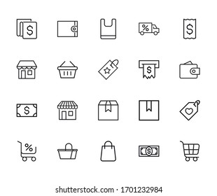 Modern thin line icons set of market. Premium quality symbols. Simple pictograms for web sites and mobile app. Vector line icons isolated on a white background.