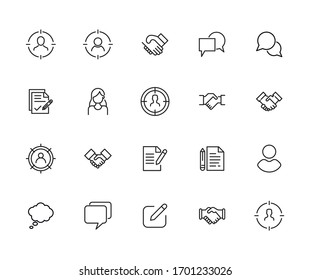 Modernos iconos de línea delgada conjunto de entrevistas. Símbolos de calidad superior. Programas simples para sitios web y aplicaciones móviles. Iconos de línea de vectores aislados en un fondo blanco.