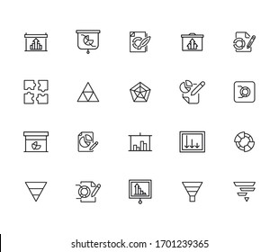 Modern thin line icons set of analytics. Premium quality symbols. Simple pictograms for web sites and mobile app. Vector line icons isolated on a white background.
