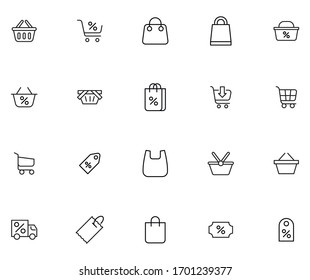 Modernos iconos de línea delgada conjunto de supermercados. Símbolos de calidad superior. Programas simples para sitios web y aplicaciones móviles. Iconos de línea de vectores aislados en un fondo blanco.