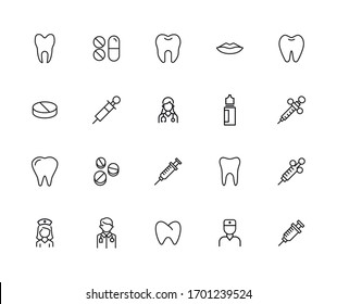 Modern thin line icons set of dentistry. Premium quality symbols. Simple pictograms for web sites and mobile app. Vector line icons isolated on a white background.