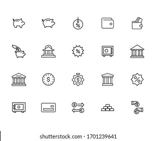 Modern thin line icons set of banking. Premium quality symbols. Simple pictograms for web sites and mobile app. Vector line icons isolated on a white background.