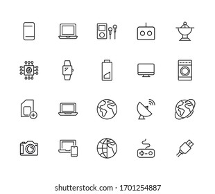 Modern thin line icons set of electronics. Premium quality symbols. Simple pictograms for web sites and mobile app. Vector line icons isolated on a white background.