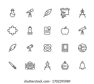 Modern thin line icons set of school. Premium quality symbols. Simple pictograms for web sites and mobile app. Vector line icons isolated on a white background.