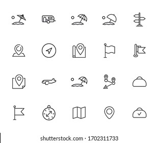 Modern thin line icons set of travel. Premium quality symbols. Simple pictograms for web sites and mobile app. Vector line icons isolated on a white background.