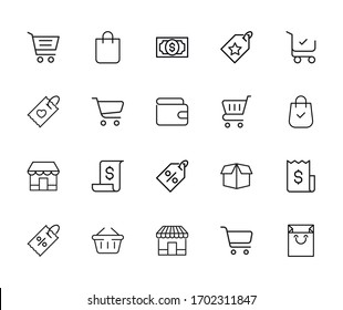 Modern thin line icons set of market. Premium quality symbols. Simple pictograms for web sites and mobile app. Vector line icons isolated on a white background.