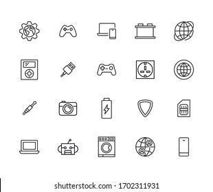 Conjunto moderno de iconos de línea delgada de electrónica. Símbolos de calidad superior. Programas simples para sitios web y aplicaciones móviles. Iconos de línea de vectores aislados en un fondo blanco.