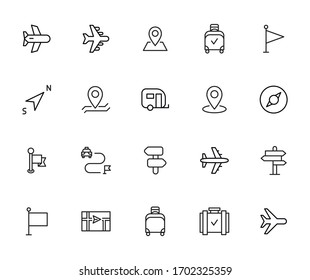 Modern thin line icons set of travel. Premium quality symbols. Simple pictograms for web sites and mobile app. Vector line icons isolated on a white background.
