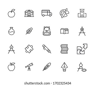 Modern thin line icons set of school. Premium quality symbols. Simple pictograms for web sites and mobile app. Vector line icons isolated on a white background.