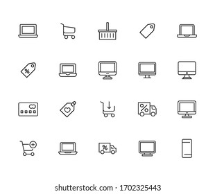 Modern thin line icons set of online shopping. Premium quality symbols. Simple pictograms for web sites and mobile app. Vector line icons isolated on a white background.