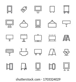 Modern thin line icons set of advertising. Premium quality symbols. Simple pictograms for web sites and mobile app. Vector line icons isolated on a white background.