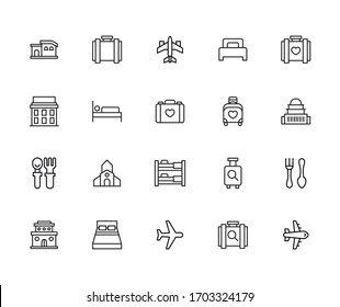 Modern thin line icons set of hotel. Premium quality symbols. Simple pictograms for web sites and mobile app. Vector line icons isolated on a white background.